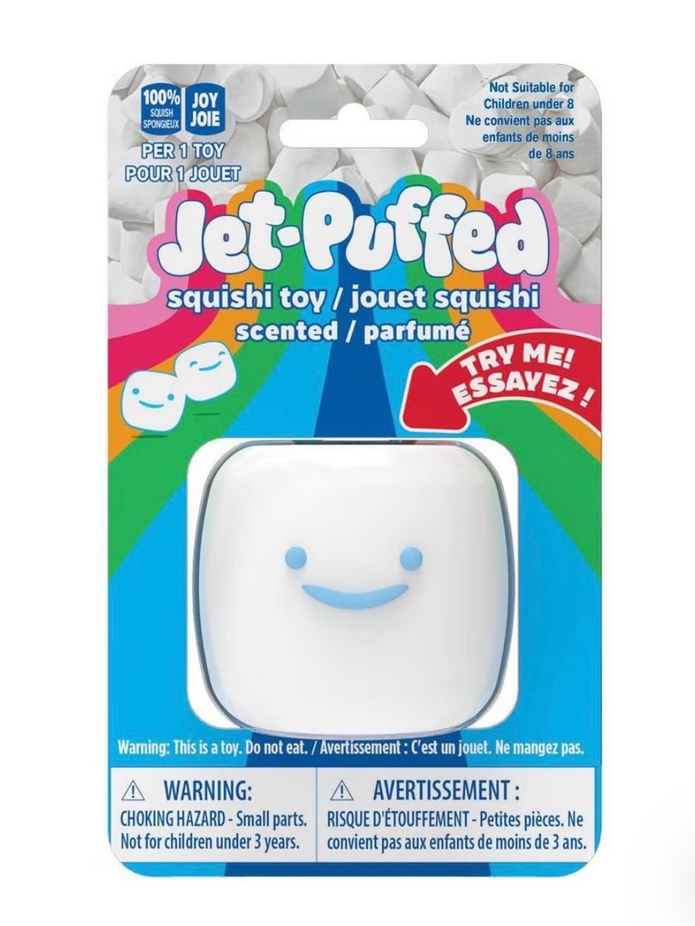 Jet-Puffed Squishi Scented Marshmallow Toy - White with Blue Face